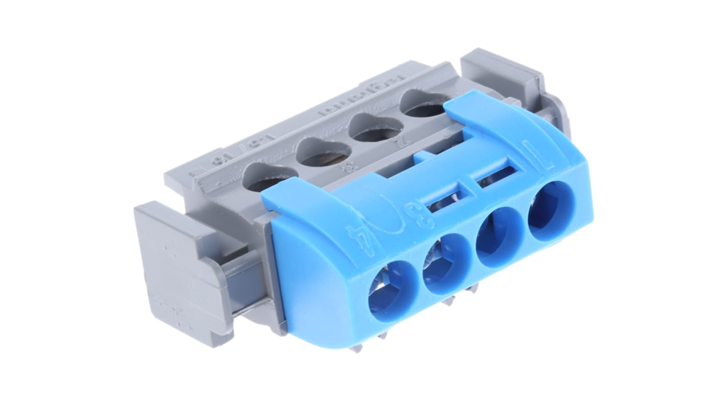 Legrand Distribution Block, 4 Way, 1.5 → 16mm², 80A, 400 V ac, Blue