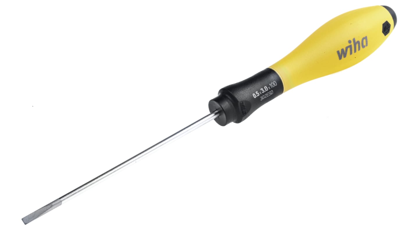 Wiha Slotted  Screwdriver, 3 mm Tip, 100 mm Blade, 204 mm Overall