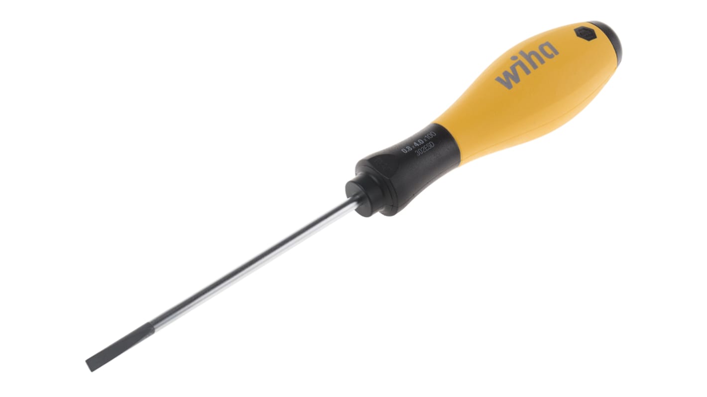 Wiha 4 mm Schlitz Standard-Schraubendreher, CrVMo-Stahl, 211 mm / Klinge 100 mm