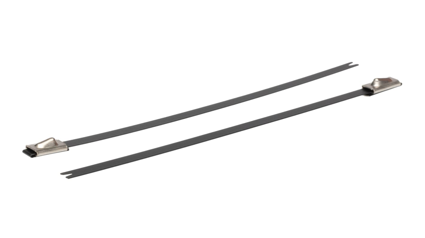 HellermannTyton Cable Tie, Roller Ball, 127mm x 4.6 mm, Black Polyester Coated Stainless Steel, Pk-100