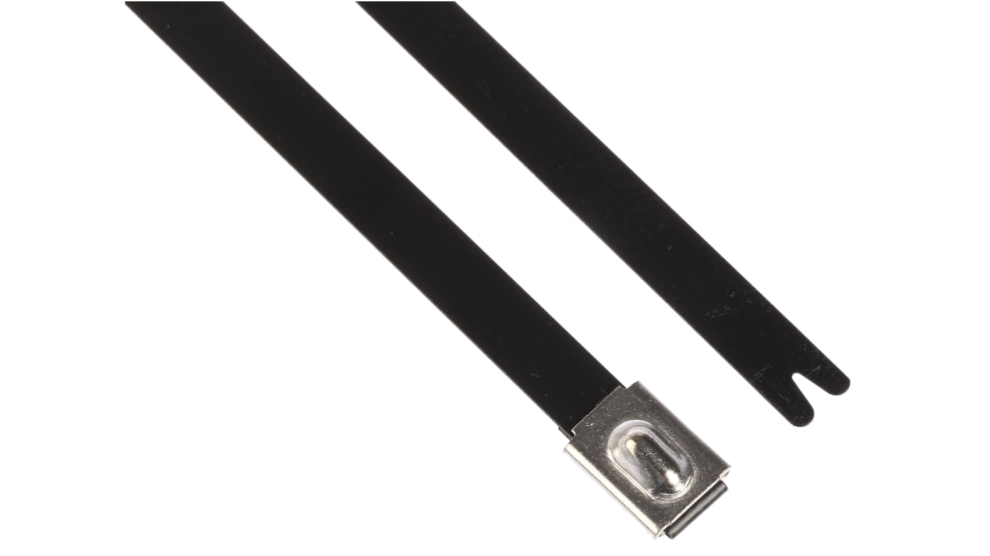 HellermannTyton Cable Tie, Roller Ball, 362mm x 7.9 mm, Black Polyester Coated Stainless Steel, Pk-50