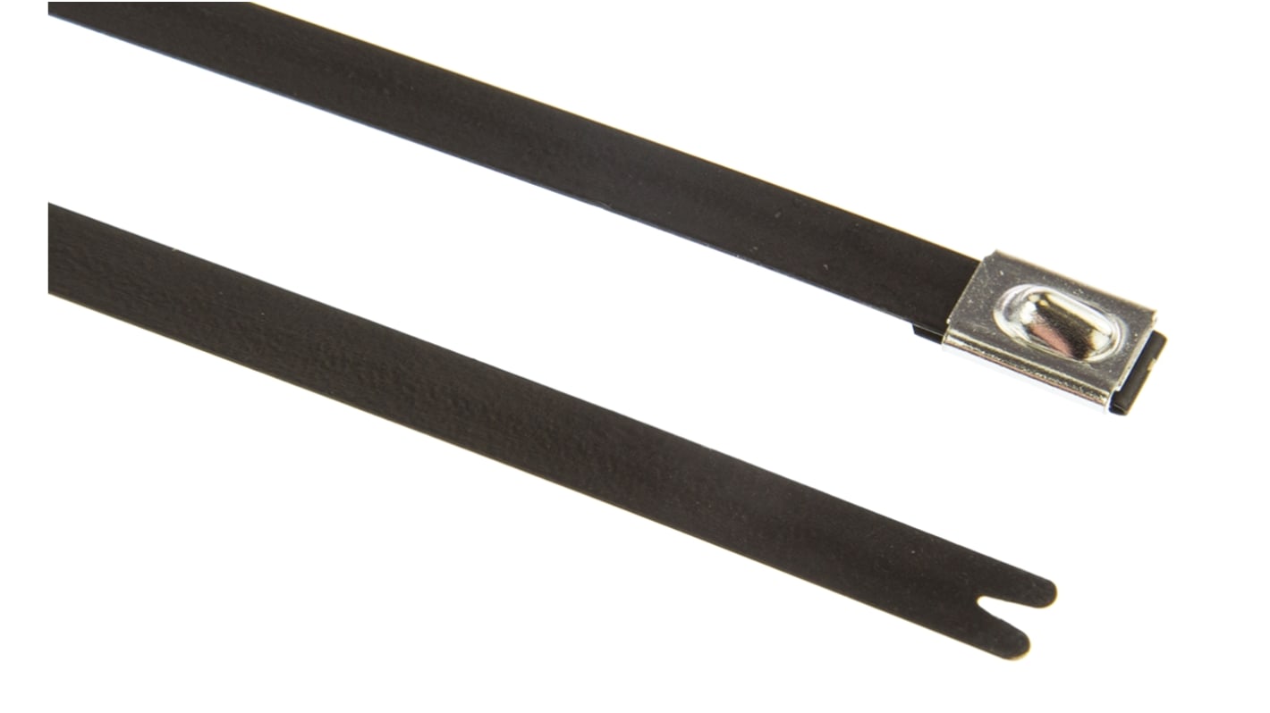 HellermannTyton Cable Tie, Roller Ball, 521mm x 7.9 mm, Black Polyester Coated Stainless Steel, Pk-50