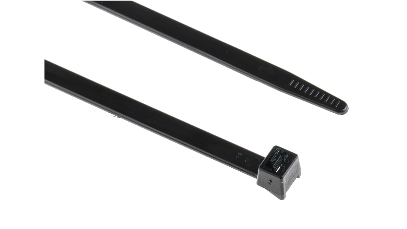 HellermannTyton Cable Tie, Releasable, 340mm x 7.6 mm, Black Polyamide 6.6 (PA66), Pk-100