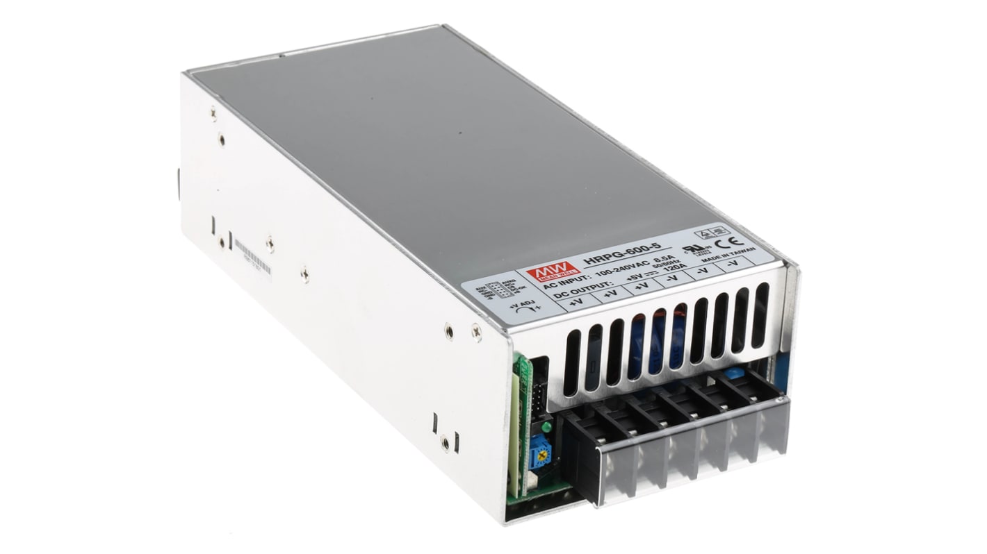 MEAN WELL Switching Power Supply, HRPG-600-5, 5V dc, 120A, 600W, 1 Output, 120 → 370 V dc, 85 → 264 V ac
