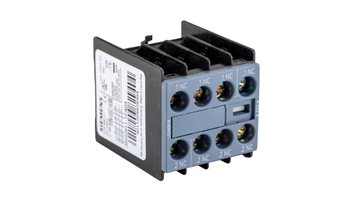 Siemens Auxiliary Contact, 4 Contact, 4NC, Snap-On, Sirius Innovation 3RH2