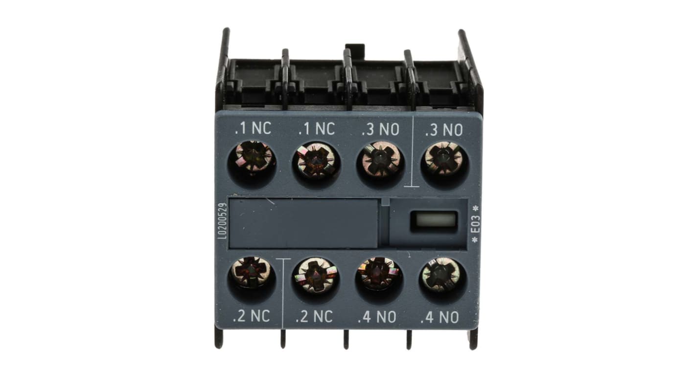 Siemens 辅助触点, 4个触点, 2 常闭 + 2 常开, 6 A 直流、10 A 交流, 250 V 交流，690 V 交流, 扣入式安装, 螺钉接端, 3RH2系列