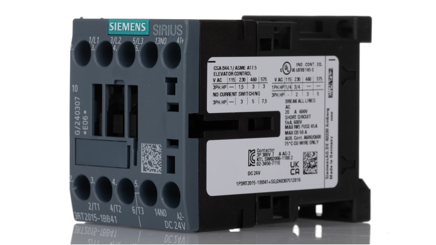 3RT2015-1BB41 | Siemens Size S00, 3RT2 電磁接触器 7 A 3極 24