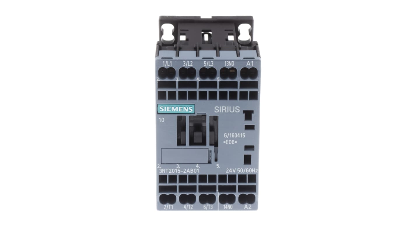 Siemens SIRIUS 3RT2 Contactor, 24 V ac Coil, 3-Pole, 7 A, 3 kW, 3NO, 400 V ac