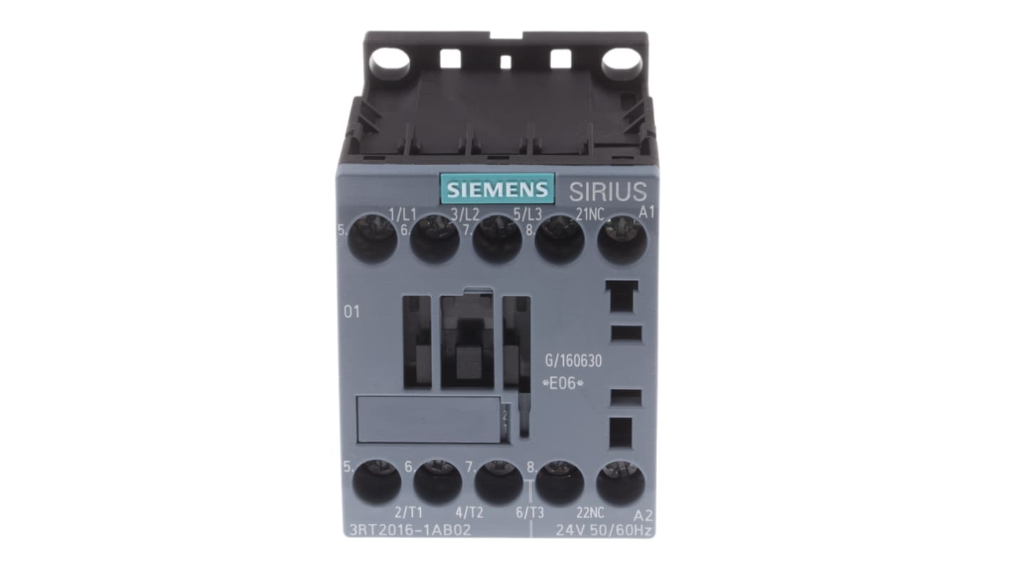 Contattore Siemens, serie 3RT2, 3 poli, 3 NA, 9 A, 4 kW, bobina 24 V c.a.