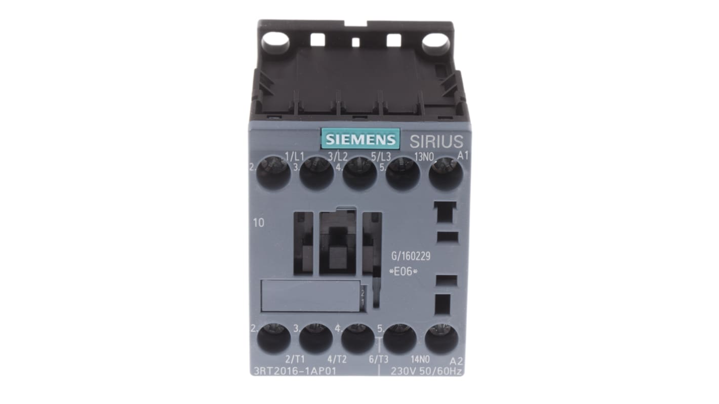 Contattore Siemens, serie 3RT2, 3 poli, 3 NA, 9 A, 4 kW, bobina 230 V c.a.