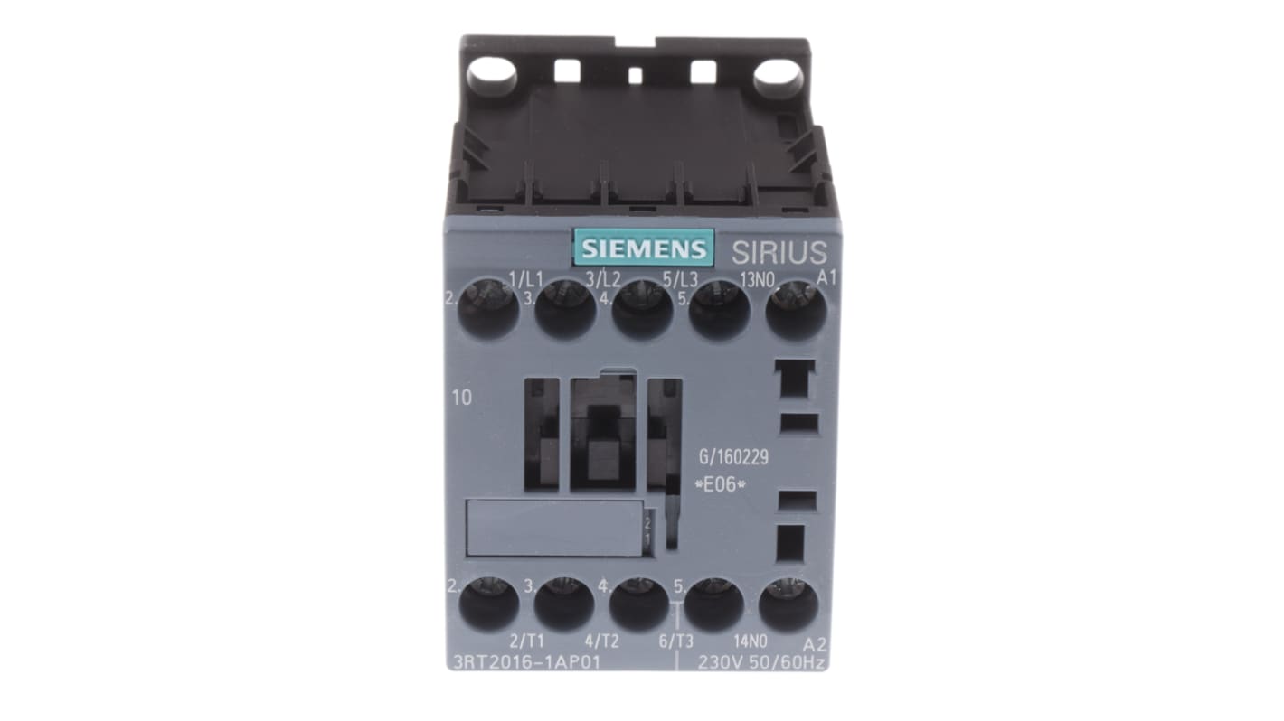 Siemens SIRIUS 3RT2 Contactor, 230 V ac Coil, 3-Pole, 9 A, 4 kW, 3NO, 400 V ac