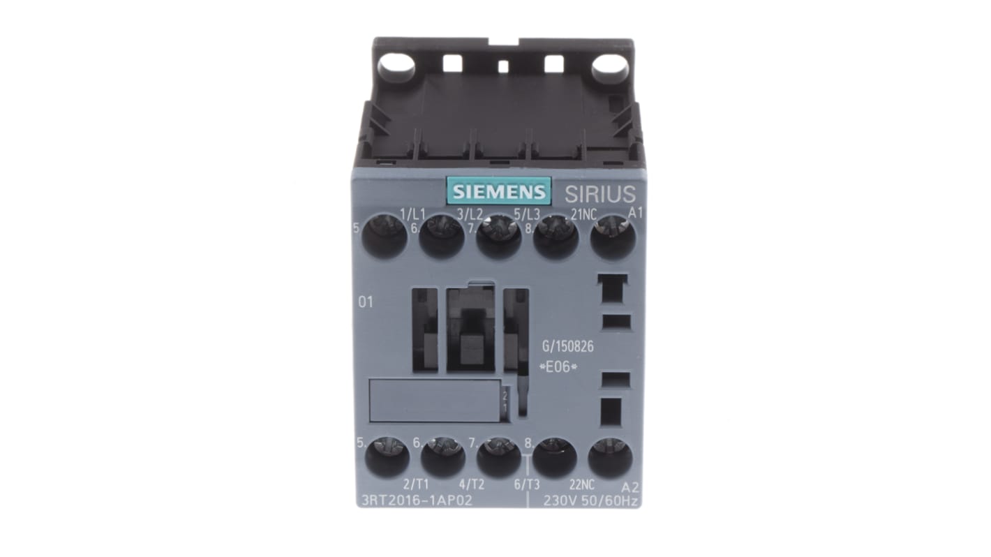 Siemens SIRIUS 3RT Size S00, 3RT2 Contactor, 230 V ac Coil, 3-Pole, 9 A, 4 kW, 3NO, 400 V ac