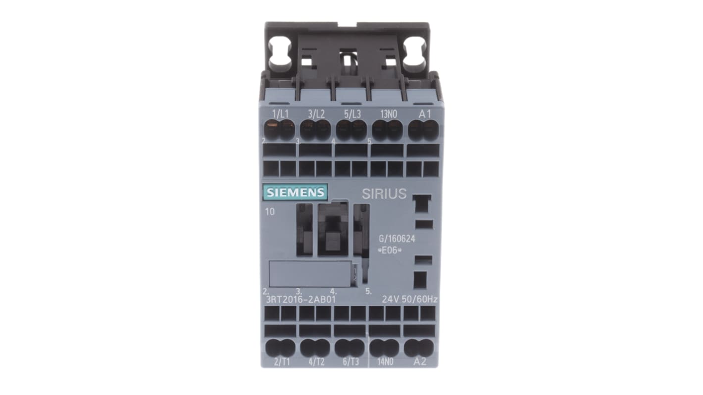 Siemens SIRIUS 3RT Size S00, 3RT2 Contactor, 24 V ac Coil, 3-Pole, 9 A, 4 kW, 3NO, 400 V ac