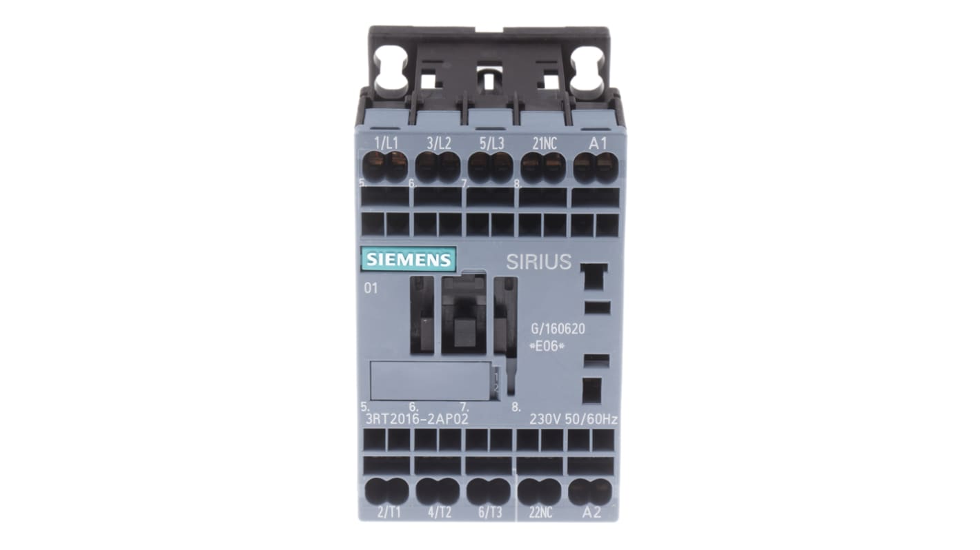 Contattore Siemens, serie 3RT2, 3 poli, 3 NA, 9 A, 4 kW, bobina 230 V c.a.