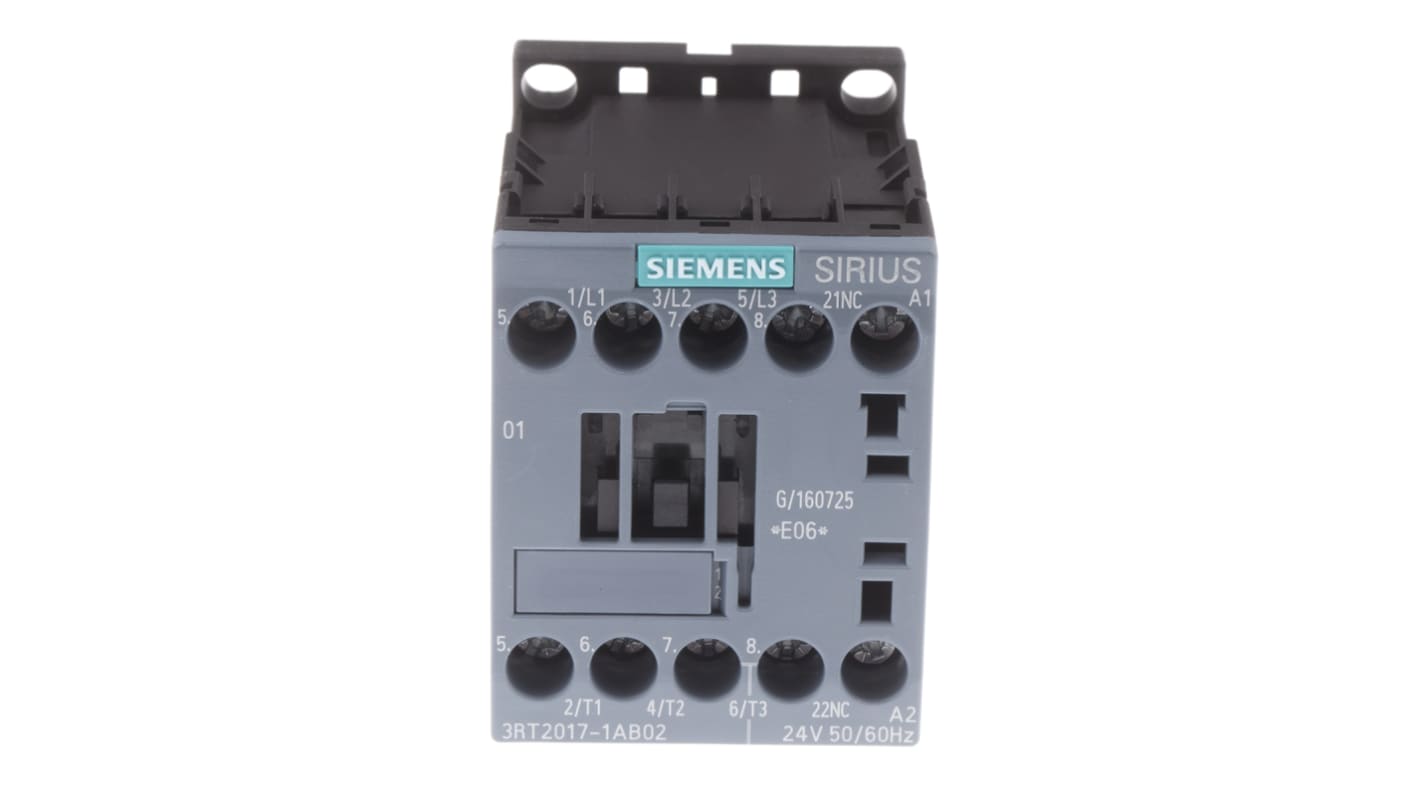 Contattore Siemens, serie 3RT2, 3 poli, 3 NA, 12 A, 5,5 kW, bobina 24 V c.a.