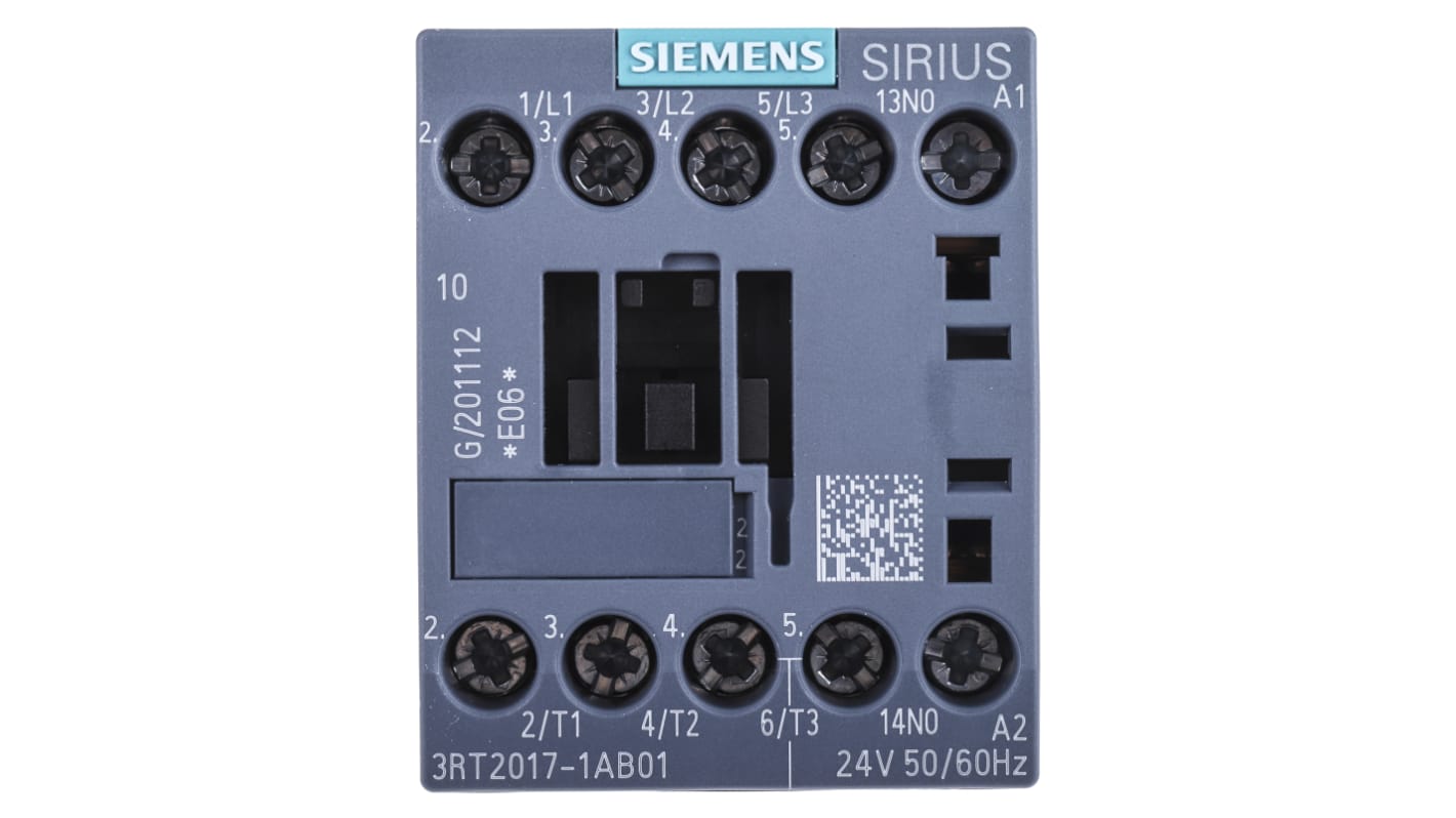 Siemens SIRIUS 3RT Size S00, 3RT2 Contactor, 24 V ac Coil, 3-Pole, 12 A, 5.5 kW, 3NO, 400 V ac