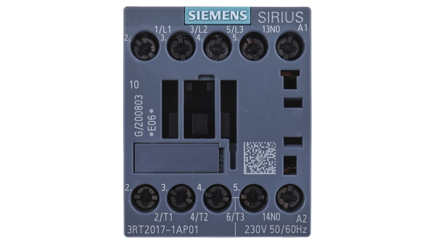 Siemens SIRIUS 3RT2 Contactor, 230 V ac Coil, 3-Pole, 12 A, 5.5 kW, 3NO, 400 V ac