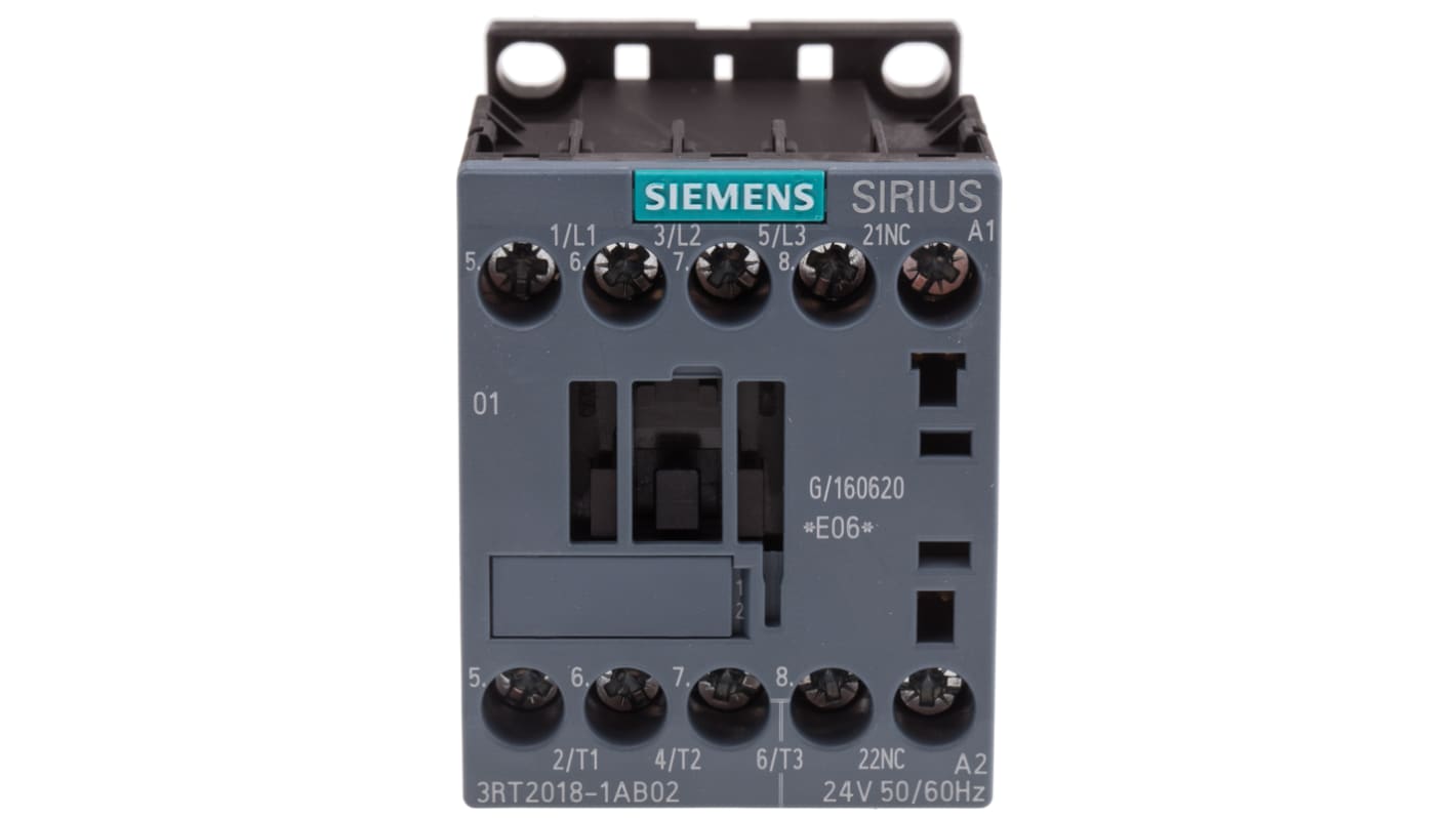 Contattore Siemens, serie 3RT2, 3 poli, 3 NA, 16 A, 7,5 kW, bobina 24 V c.a.
