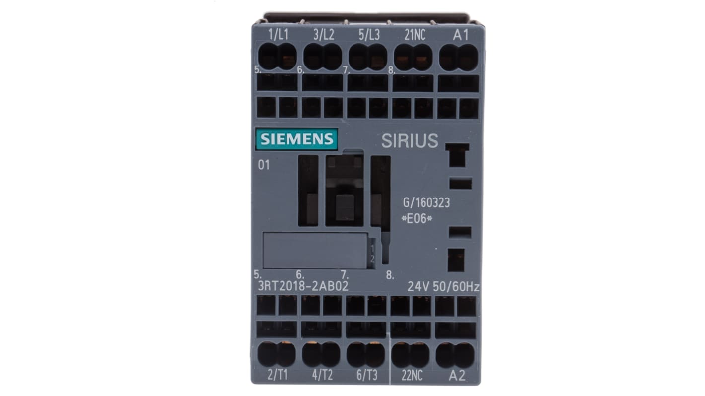 Siemens SIRIUS 3RT2 Leistungsschütz 24 V ac-Spule, 3 -polig , 400 V ac / 16 A 7,5 kW 3 Schließer 1-Hilfskontakte