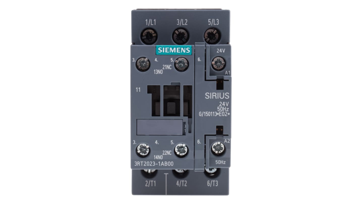 Siemens SIRIUS 3RT Size S0, 3RT2 Contactor, 24 V ac Coil, 3-Pole, 9 A, 4 kW, 3NO, 400 V ac