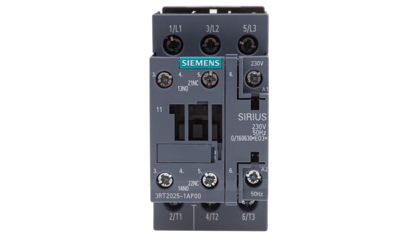 Siemens SIRIUS 3RT2 Leistungsschütz 230 V ac-Spule, 3 -polig , 400 V ac / 17 A 7,5 kW 3 Schließer 2-Hilfskontakte
