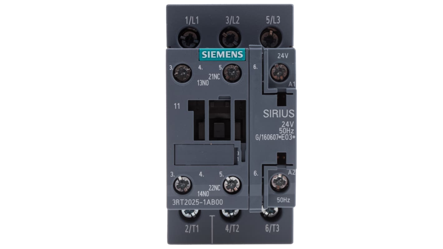 Siemens SIRIUS 3RT Size S0, 3RT2 Contactor, 24 V ac Coil, 3-Pole, 16 A, 7.5 kW, 3NO, 400 V ac
