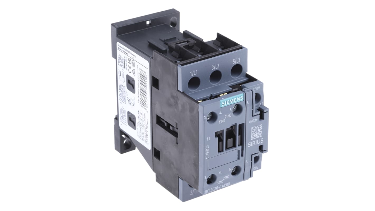 Siemens 接触器, 11 kW, 线圈230 V 交流, 触点25 A, 400 V 交流, 3P, 3 常开, Size S0, 3RT2系列