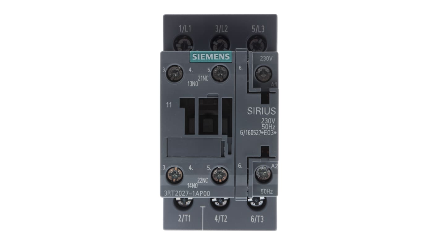 Siemens SIRIUS 3RT2 Contactor, 230 V ac Coil, 3-Pole, 32 A, 15 kW, 3NO, 400 V ac