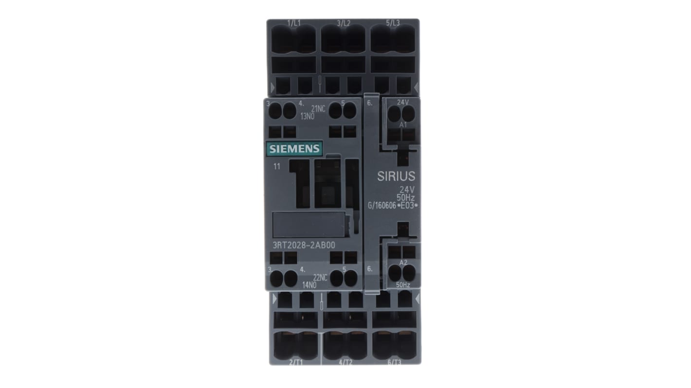 Siemens SIRIUS 3RT Size S0, 3RT2 Contactor, 24 V ac Coil, 3-Pole, 38 A, 18.5 kW, 3NO, 400 V ac