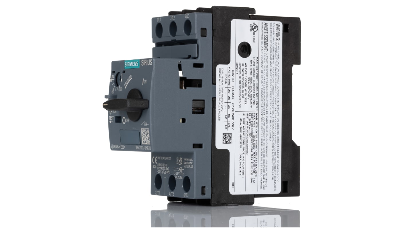 Siemens 电机保护断路器, 0.55 → 0.8 a, 690 V 交流, 螺钉, 3RV2系列