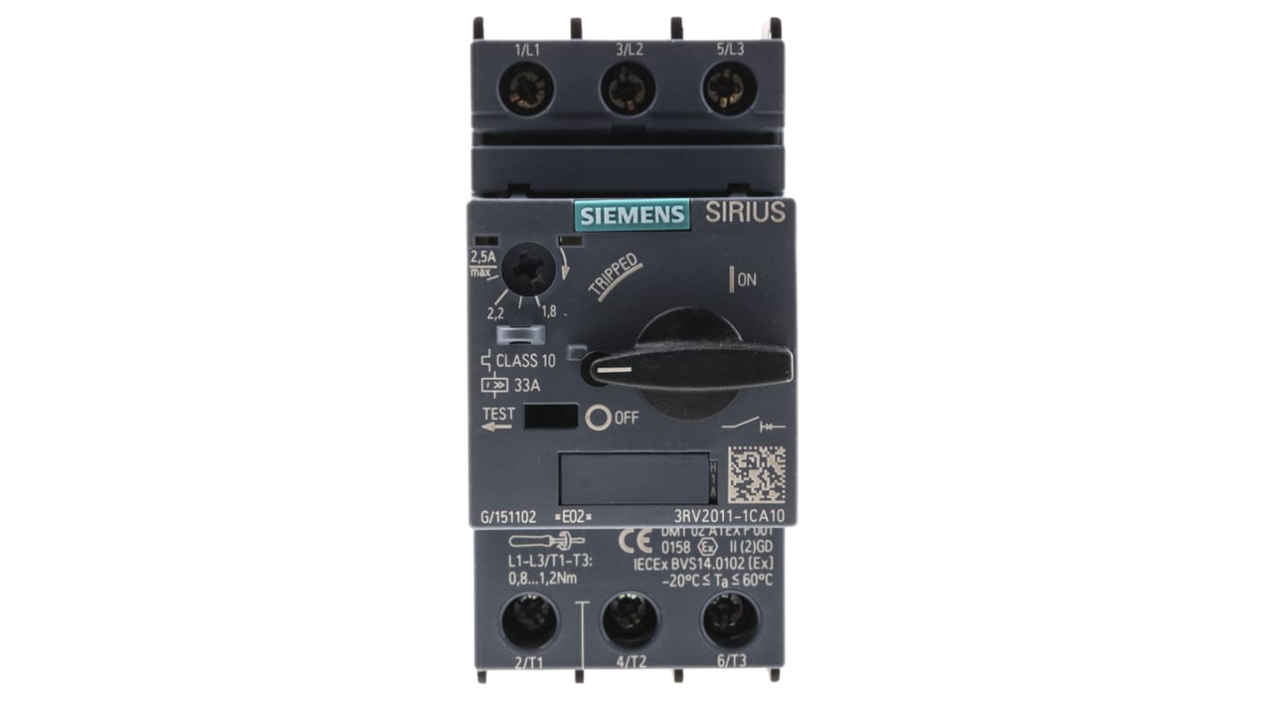 Siemens 1.8 → 2.5 A SIRIUS 3RV Motor Protection Circuit Breaker, 690 V