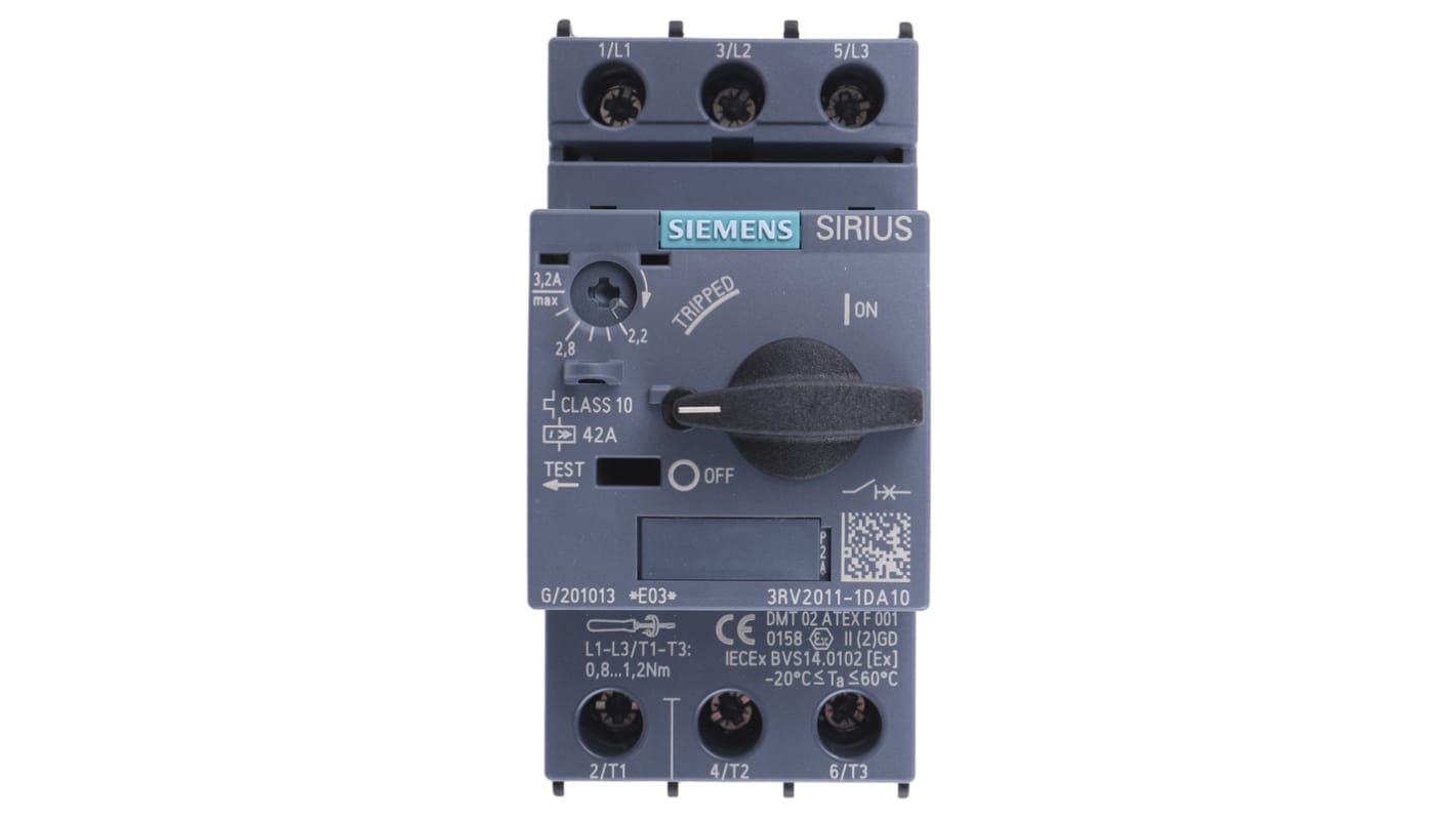 Siemens 电机保护断路器, 2.2 → 3.2 a, 3RV2系列