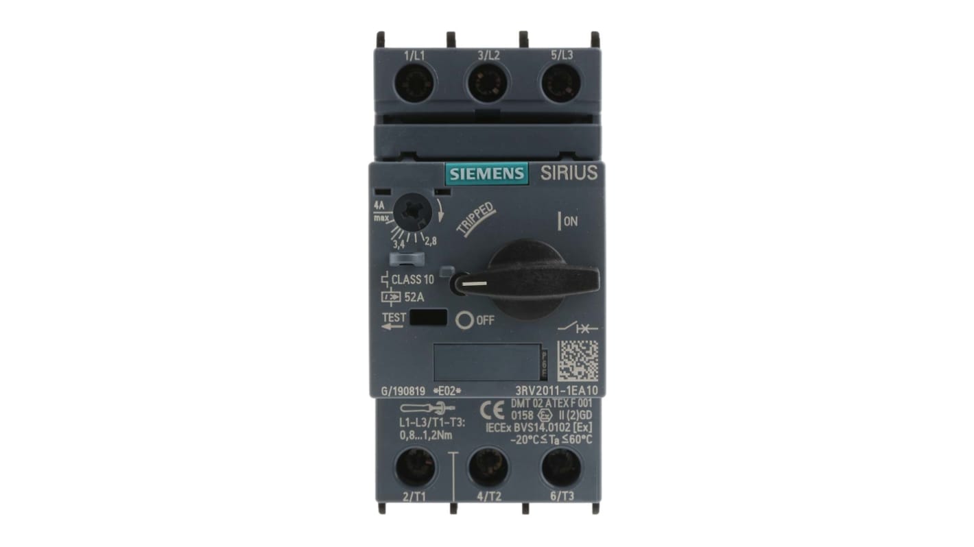 Siemens 电机保护断路器, 2.8 → 4 a, 690 V, 螺钉, 3RV2系列