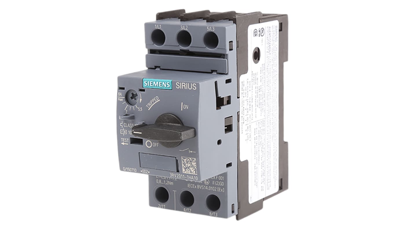 Interruttore automatico del motore Siemens, protezione Interruttore automatico, 690 V, 5,5 → 8 A. SIRIUS 3RV
