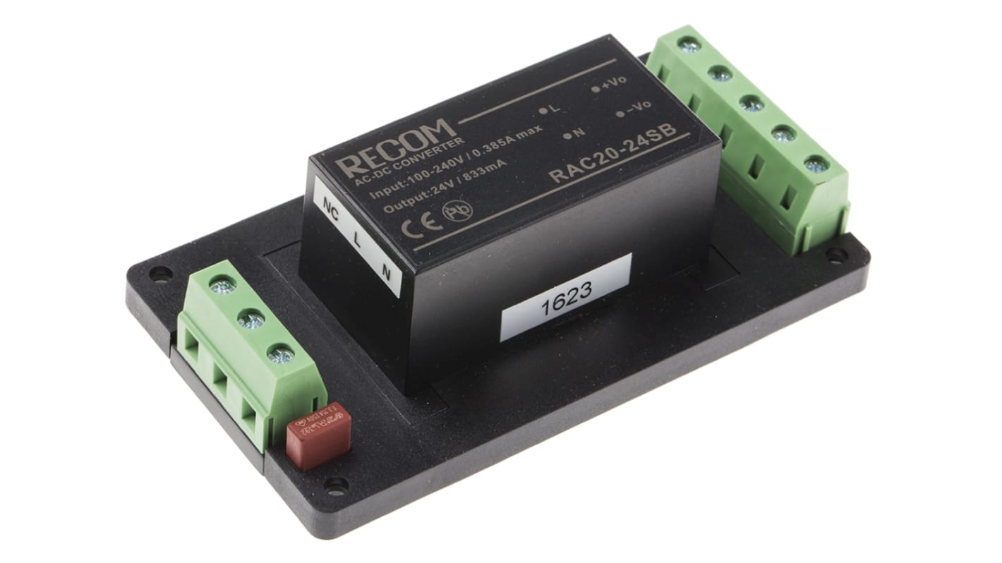 Recom Embedded Switch Mode Power Supply SMPS, RAC20-24SB-ST, 24V dc, 833mA, 20W, 1 Output, 90 → 264V ac Input