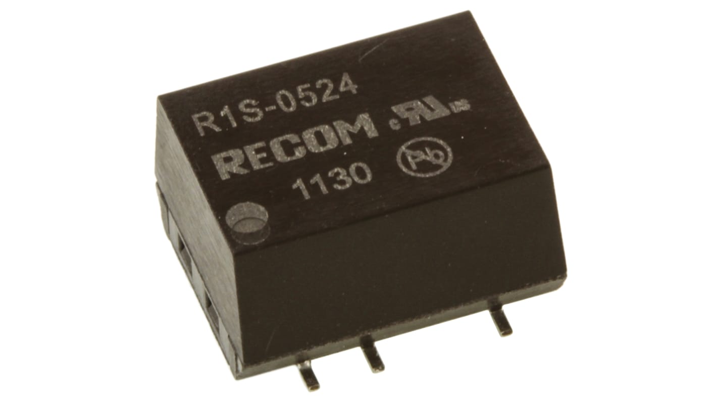 Recom R1S DC-DC Converter, 24V dc/ 42mA Output, 4.5 → 5.5 V dc Input, 1W, Surface Mount, +100°C Max Temp -40°C