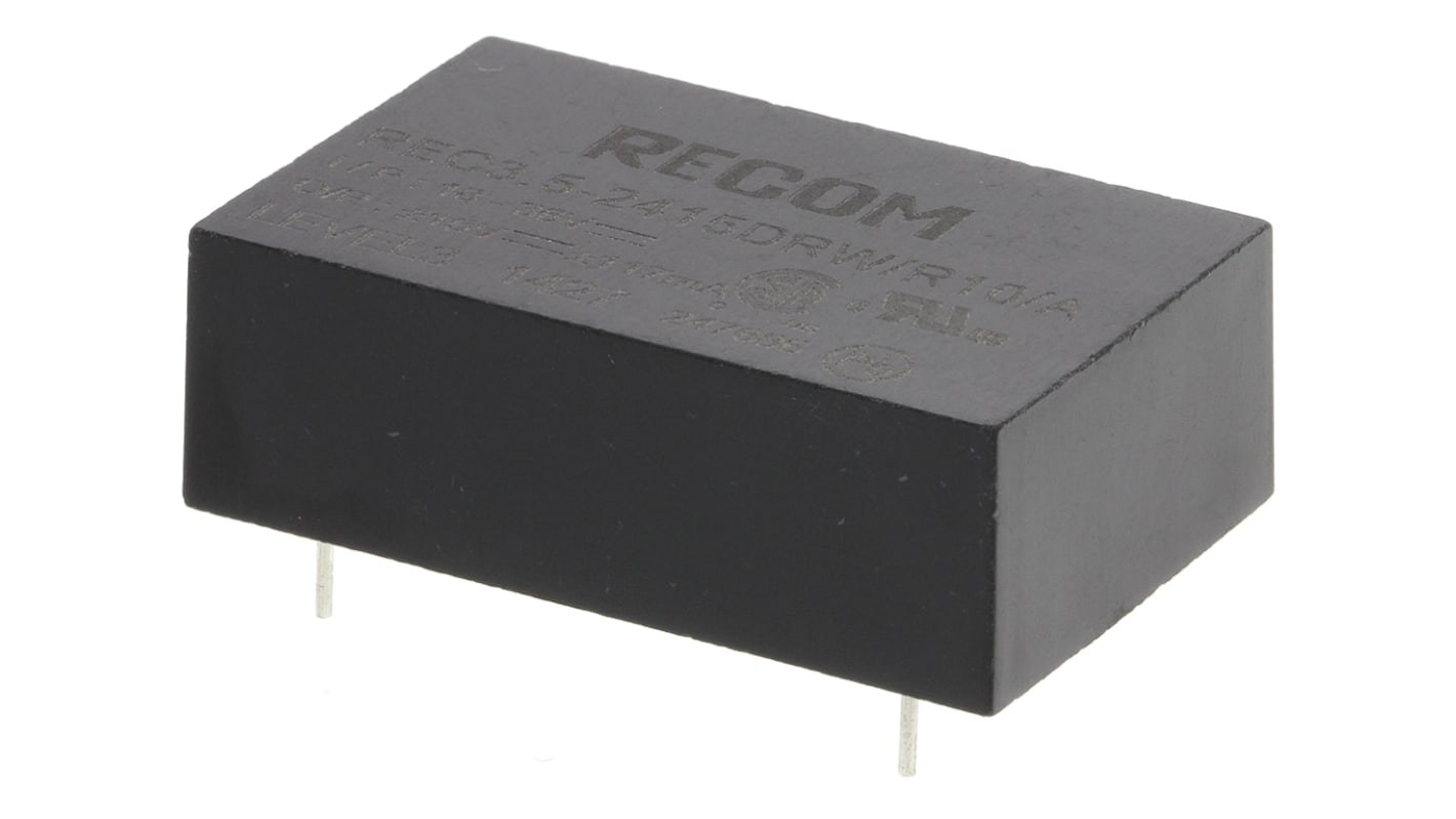 Recom REC3.5 DC/DC-Wandler 3.5W 24 V dc IN, ±15V dc OUT / ±117mA Durchsteckmontage 10kV dc isoliert