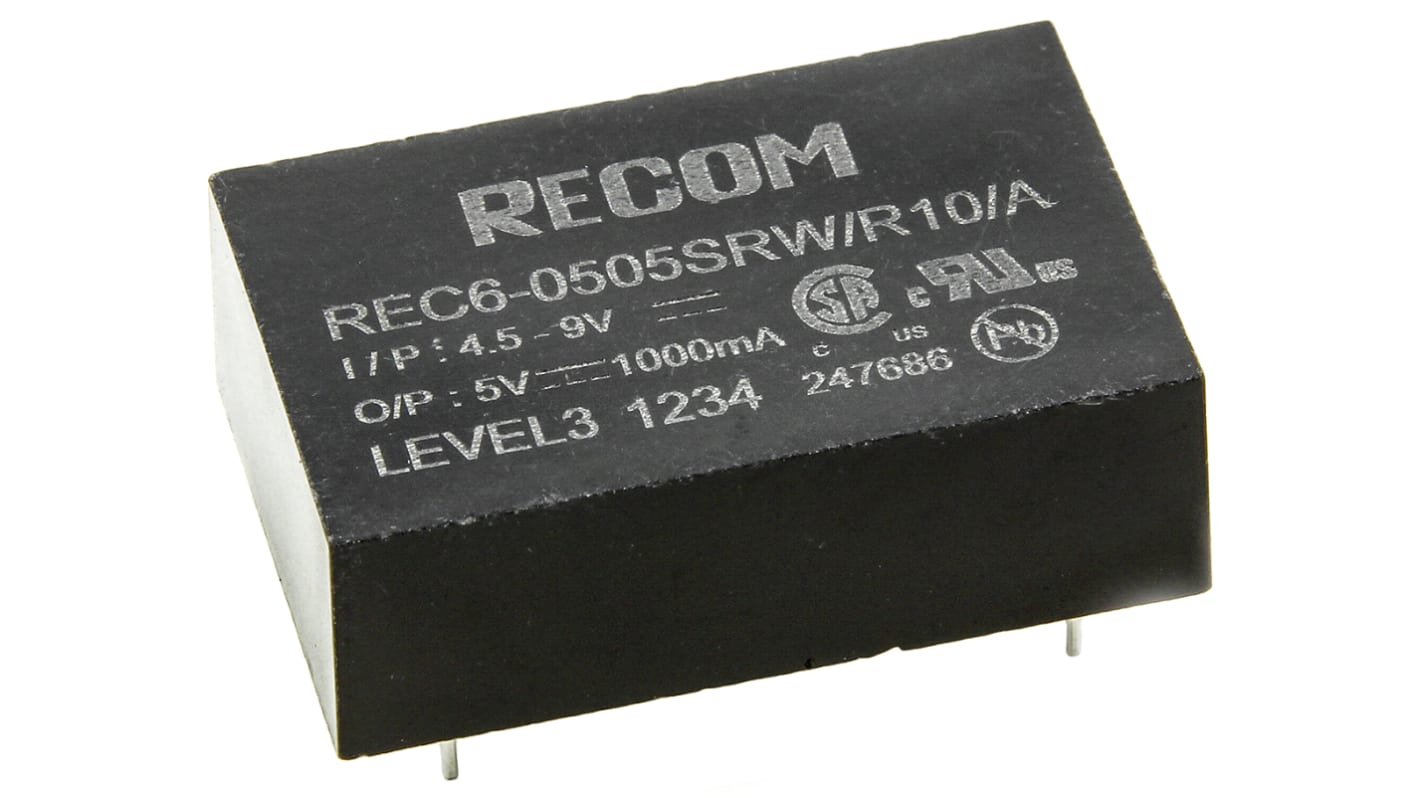 Recom DC/DC-Wandler 6W 5 V dc IN, 5V dc OUT / 1A 10kV
