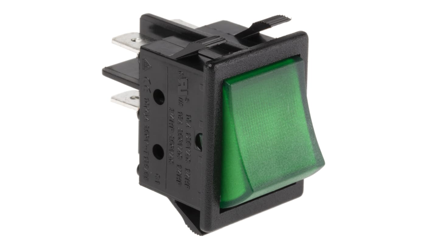 Interruttore a bilanciere ZF, DPST, On-Off Illuminato, Verde
