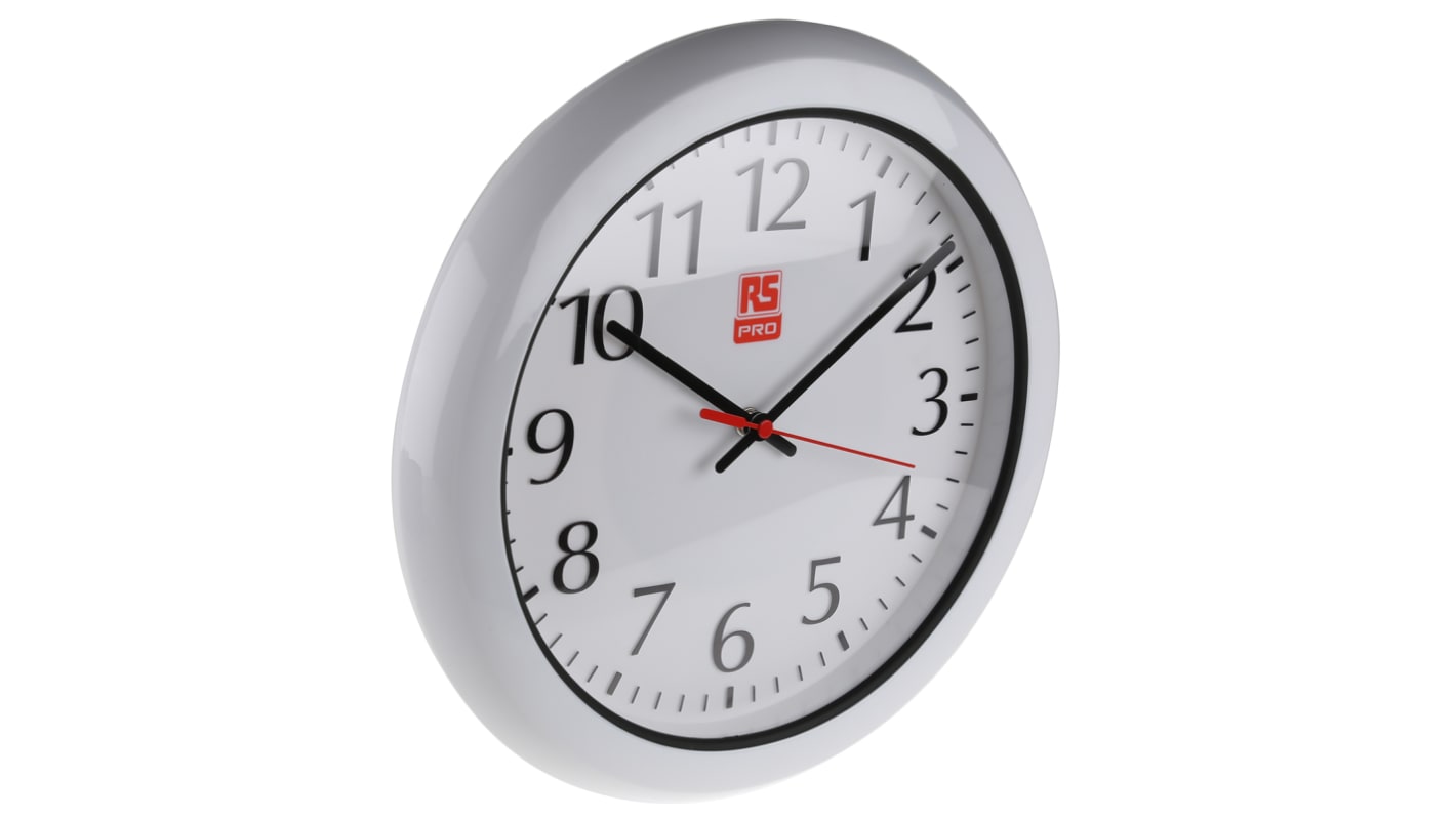 RS PRO White Analog Wall Clock, 300mm Diameter