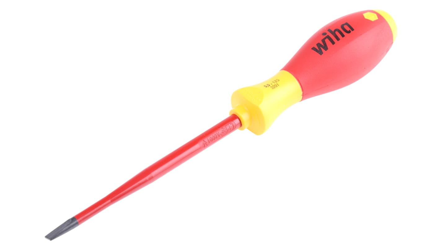 Wiha VDE 5,5 mm Schlitz Isolierter Schraubendreher, CrVMo-Stahl, 243 mm / Klinge 125 mm