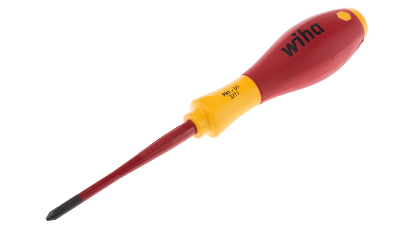 Wiha Phillips Insulated Screwdriver, PH1 Tip, 80 mm Blade, VDE/1000V, 191 mm Overall