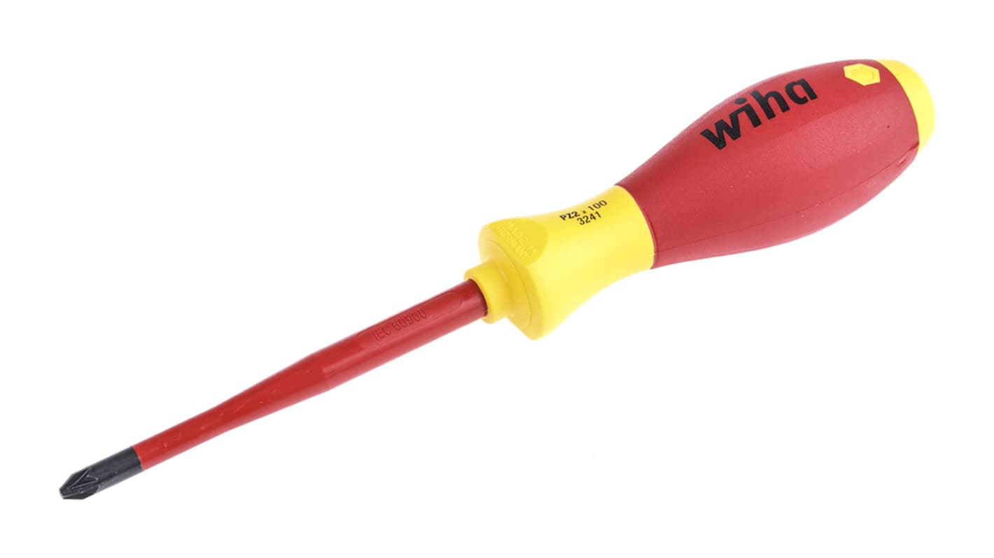 Wiha Pozidriv Insulated Screwdriver, PZ2 Tip, 100 mm Blade, VDE/1000V, 218 mm Overall