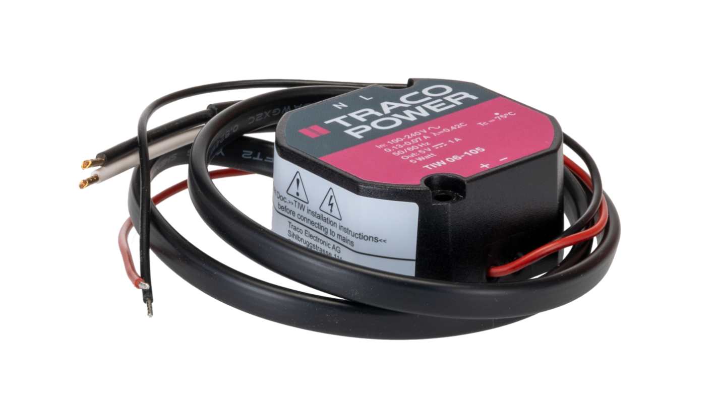 TRACOPOWER Switching Power Supply, TIW 06-105, 5V dc, 1A, 5W, 1 Output, 90 → 264 V ac, 130 → 375 V dc