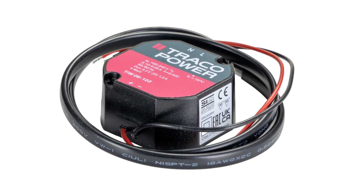 TRACOPOWER Switching Power Supply, TIW 06-103, 3.3V dc, 1.2A, 4W, 1 Output, 93 → 264V ac Input Voltage