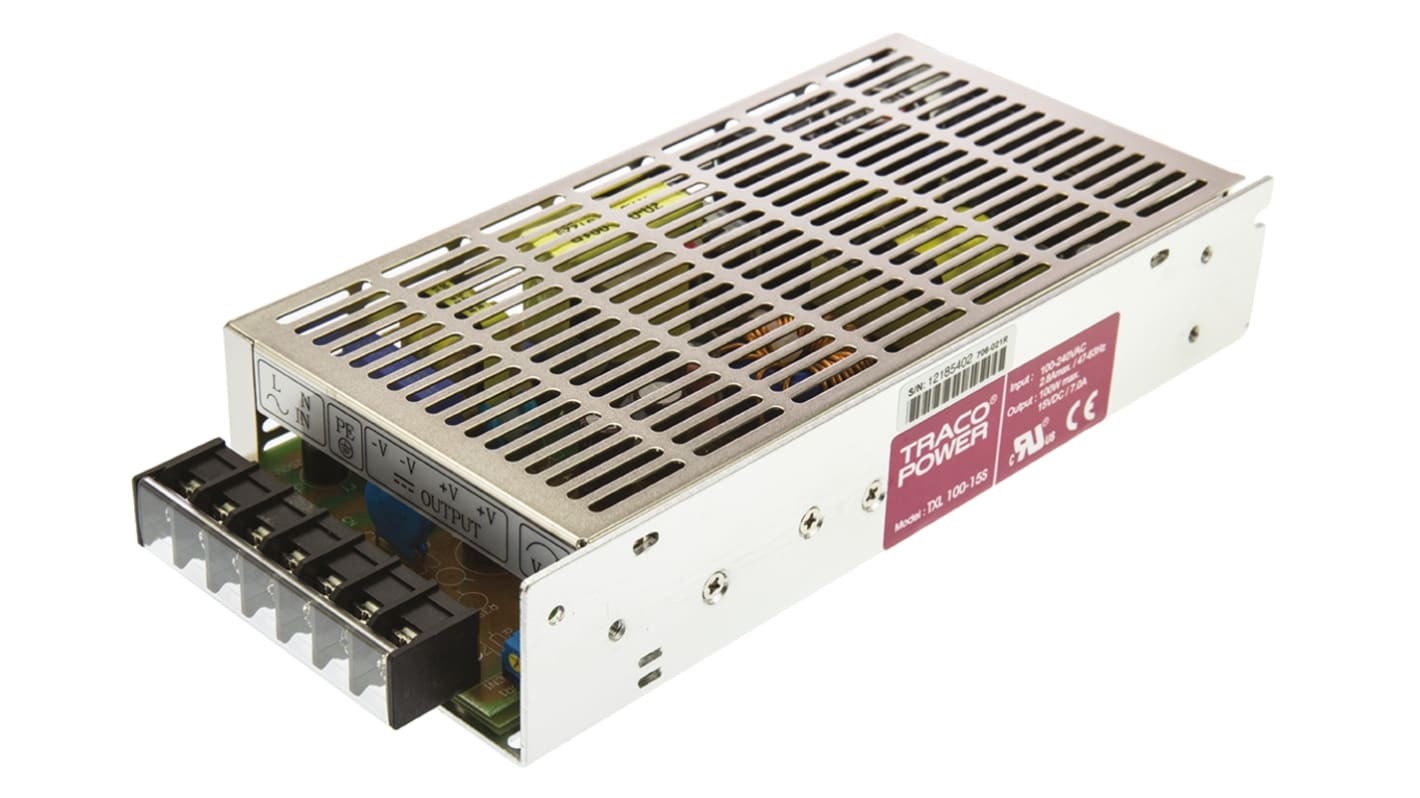 TRACOPOWER Embedded Switch Mode Power Supply SMPS, TXL 100-15S, 15V dc, 7A, 105W, 1 Output, 85 → 264V ac Input