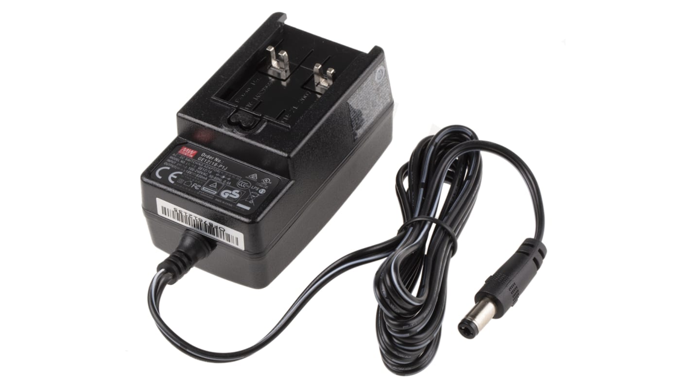Adattatore AC/DC Adattatore ca/cc MEAN WELL 18V cc, 830mA, spina Australia/Cina, connettore maschio europeo, Regno