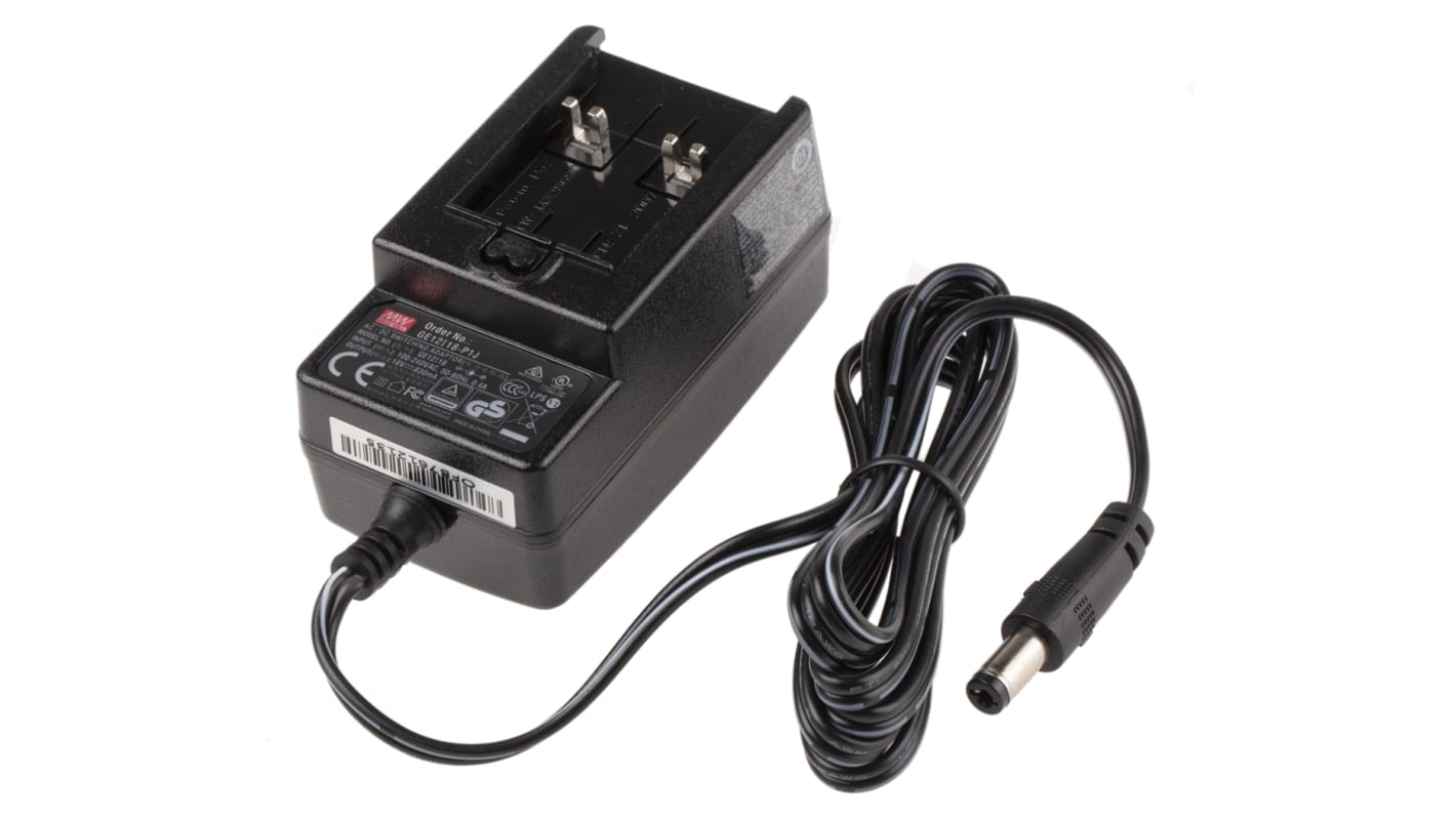 MEAN WELL 15W Plug-In AC/DC Adapter 18V dc Output, 830mA Output