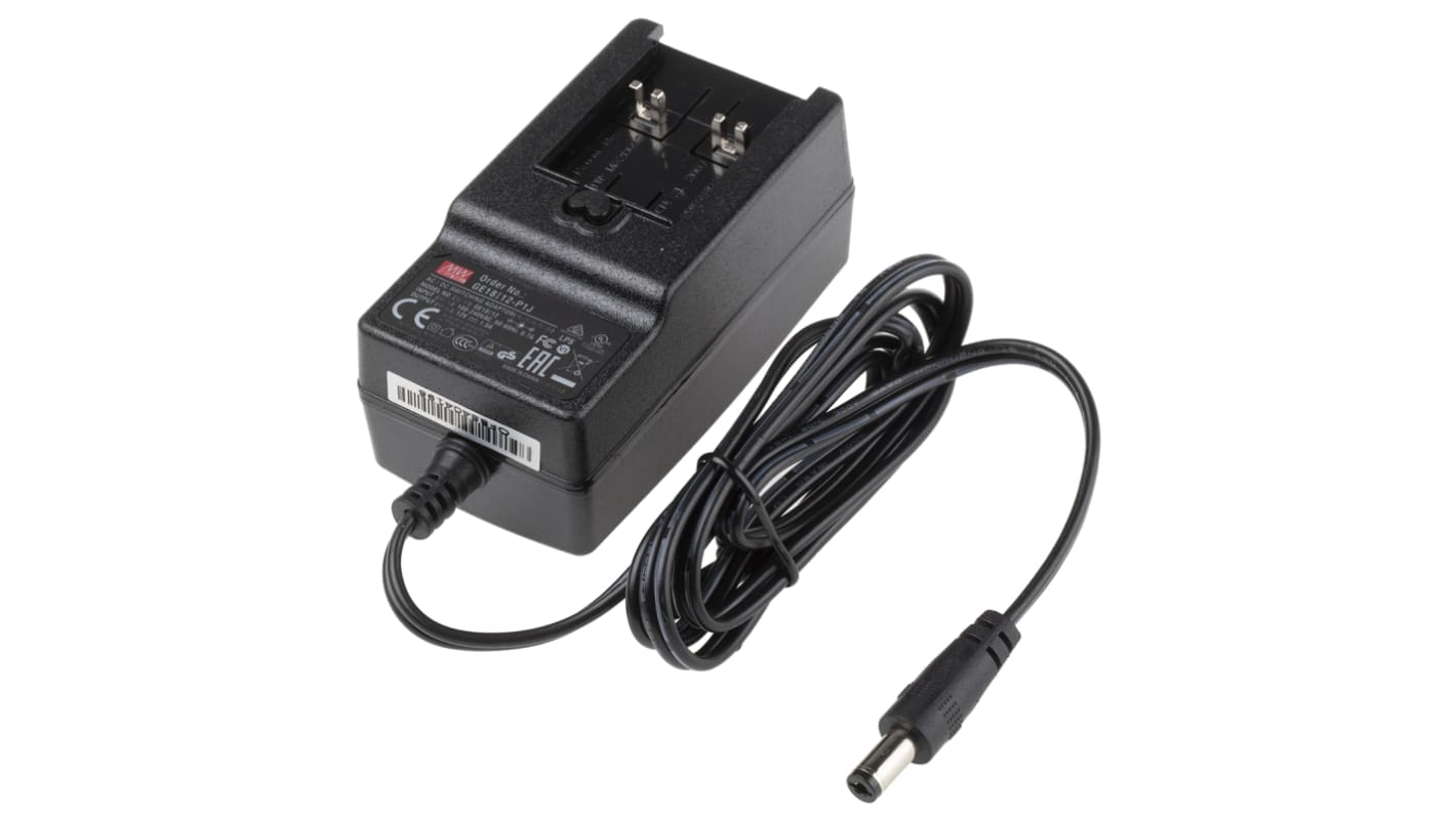 MEAN WELL Steckernetzteil AC/DC-Adapter 18W, 100V ac, 12V dc / 1.5A, EU-Netzstecker