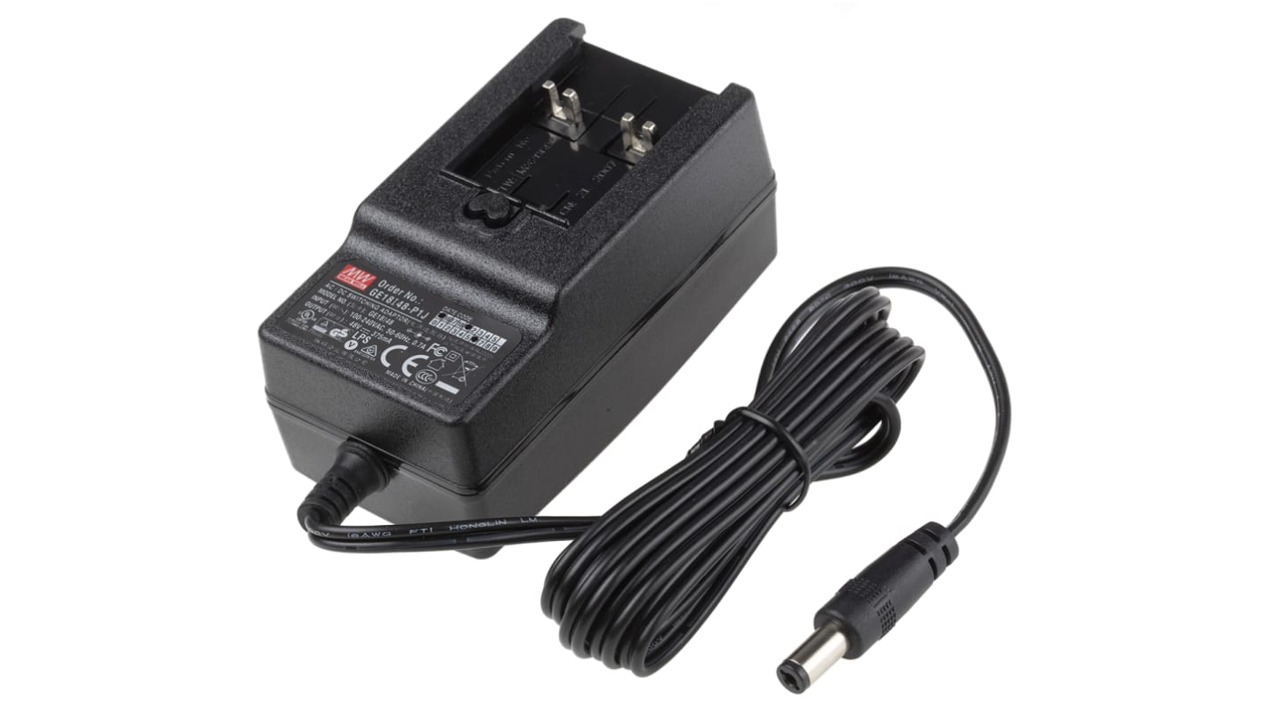 MEAN WELL 18W Plug-In AC/DC Adapter 48V dc Output, 375mA Output